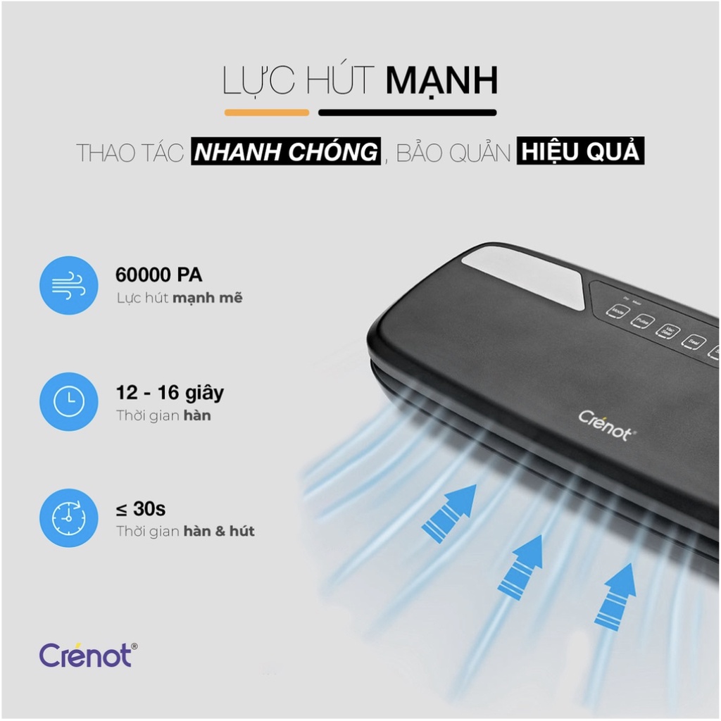 Máy Hút Chân Không Crenot Joice M5, Hàn Không Kén Túi Bảo Quản Thực Phẩm An Toàn, Tặng Kèm 10 Túi Nhám
