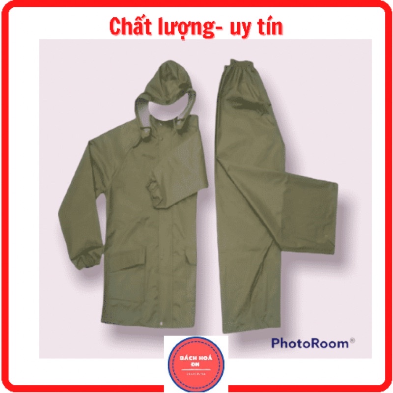 Bộ quần áo đi mưa màu cỏ úa vài dù cao cấp phong cách QĐ