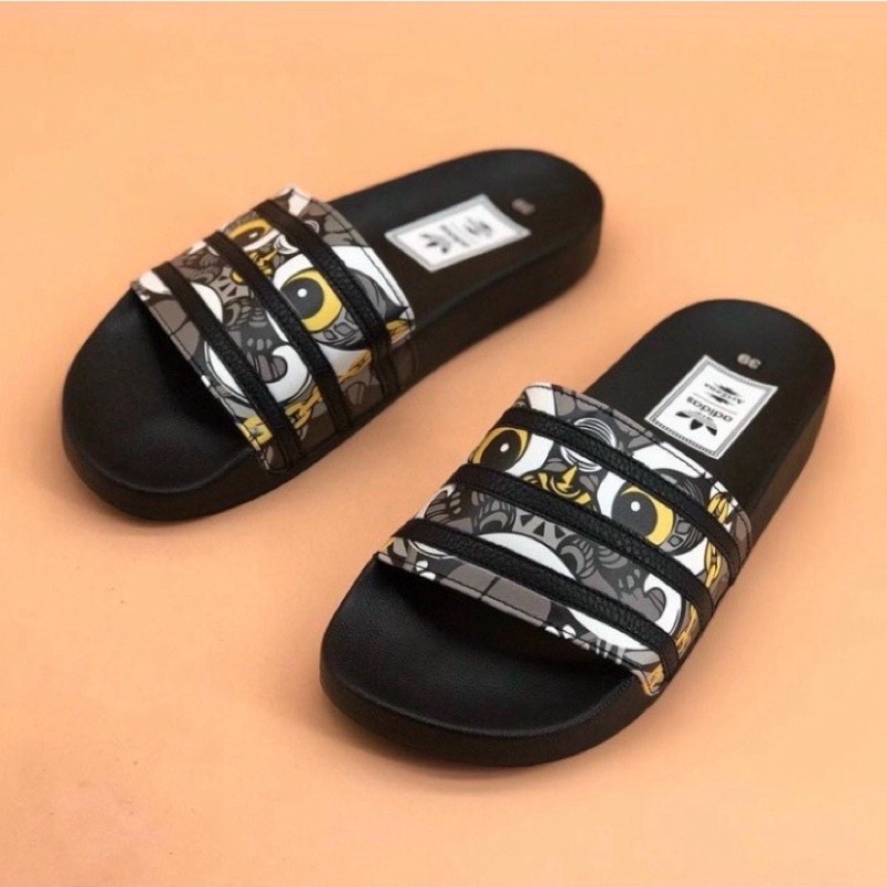 Dép Nam quai ngang adidas , dép unisex dáng thể thao in kỳ lân cá tính