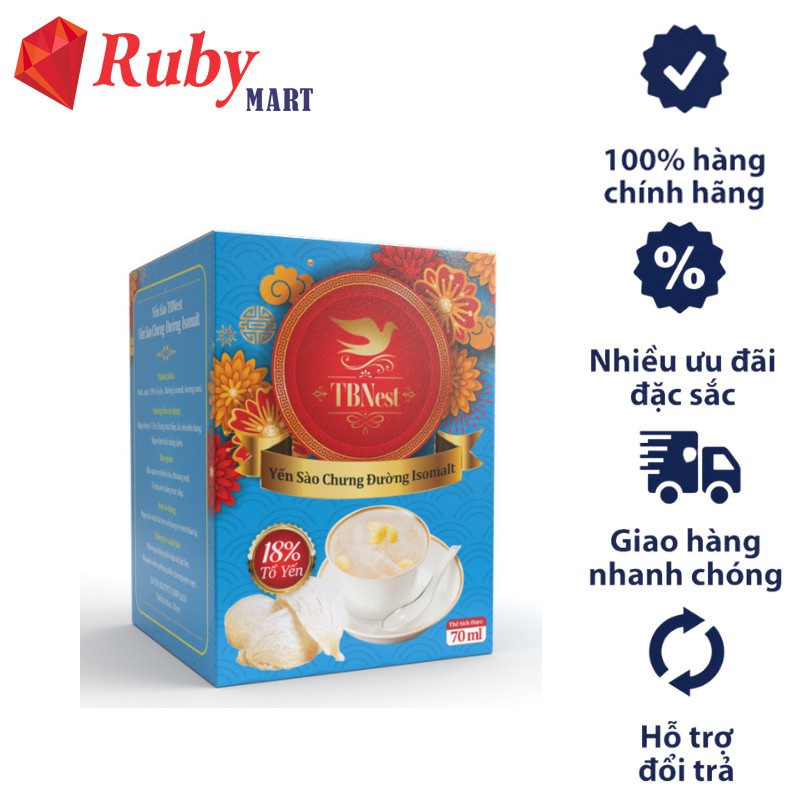 Nước Yến Sào TBNest Chưng Hồng Sâm - Đường Phèn - Đường Isomalt - Kidnest (Hũ 70ml)