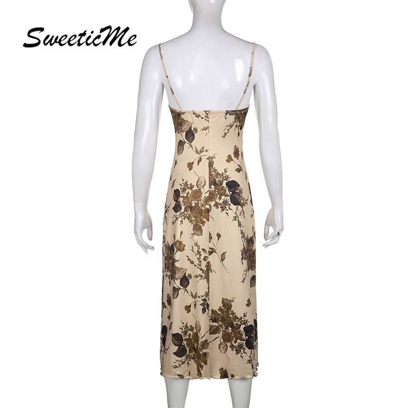 Đầm Hai Dây Hở Lưng Dáng Ôm In Họa Tiết Thời Trang 2022 Quyến Rũ Cho Nữ