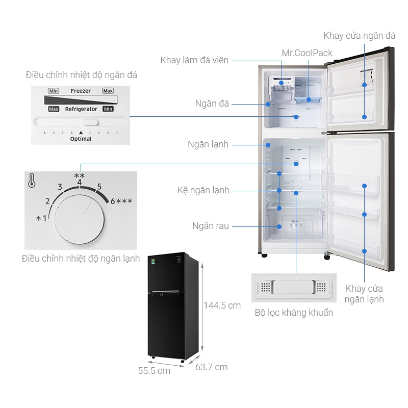 Tủ lạnh Samsung Inverter 208 lít RT20HAR8DBU/SV - Bộ lọc than hoạt tính Deodorizer, Làm lạnh đa chiều, Freeship HCM.