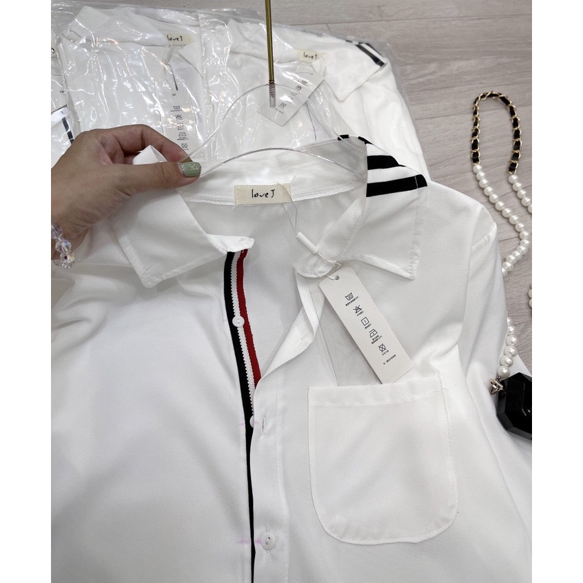 Áo sơ mi THOM viền sọc, áo sơmi trắng dài tay thom kẻ. ZADOLA FASHION