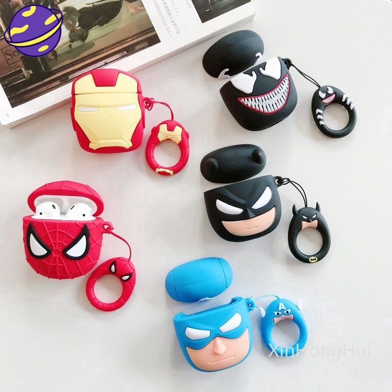 Vỏ bọc silicon bảo vệ hộp sạc tai nghe không dây Airpods 1/2 Pro hình Marvel Batman/Iron-man/Venom/Spiderman
