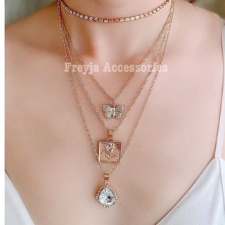 Vòng cổ choker hình con bướm kết hợp đính đá hình giọt nước phong cách vintage