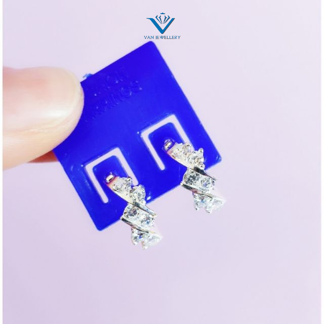 Bông tai bạc Bông tai tròn Van Jewelry V10381 đính đá trắng sáng bóng đường kính 15mm dày dặn