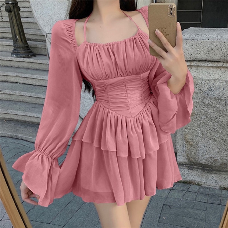 Đầm body cổ yếm hở lưng Ulzzang