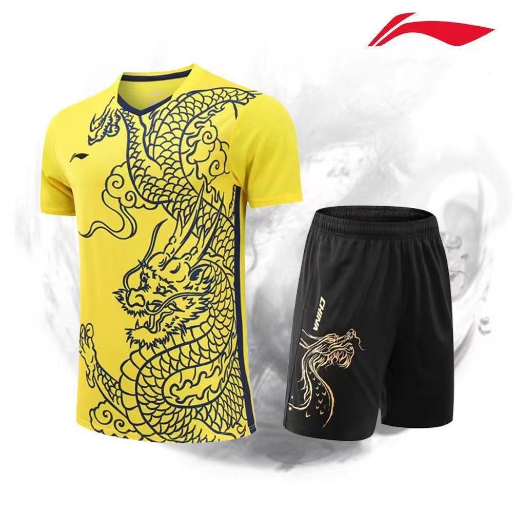 Li Ning Áo Thun Thể Thao Tay Ngắn Nhanh Khô Cho Nam Và Nữ Chơi Cầu Lông Bóng Bàn tennis Phong Cách Anh Quốc