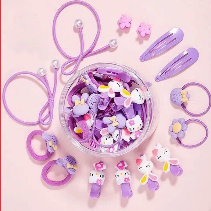 Hộp 50 gồm dây cột tóc, kẹp tóc, cặp tóc cho bé siêu đáng yêu và dễ thương - có màu màu để bé lựa chọn