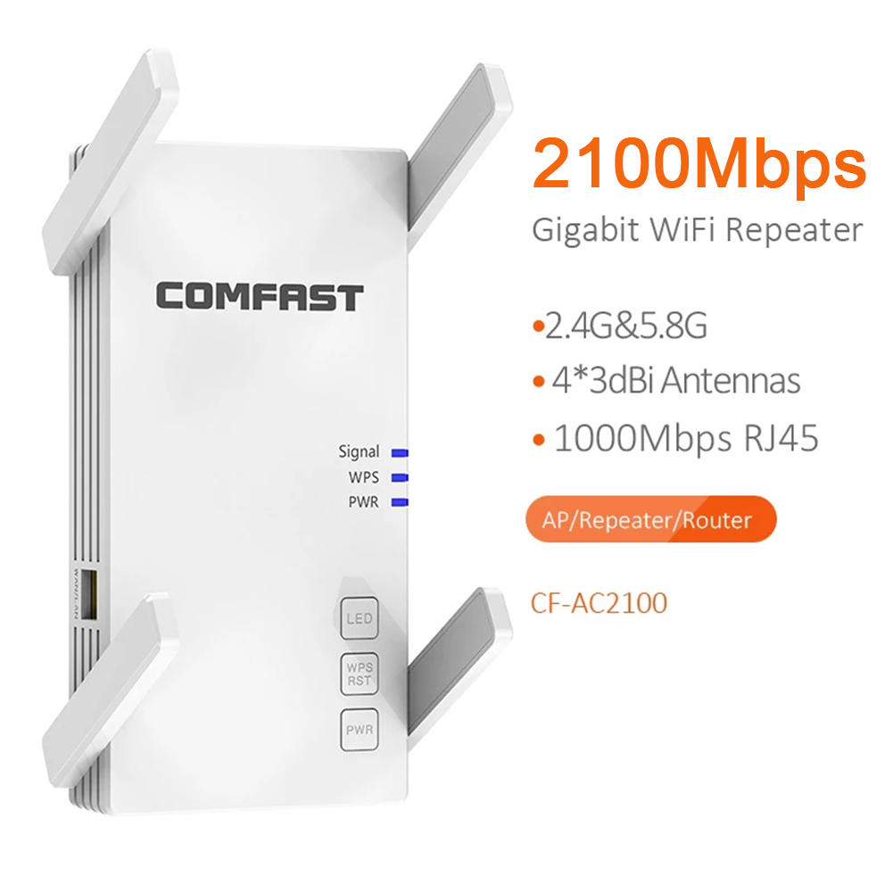 2100Mbps Gigabit Băng tần kép 2,4 & 5,8 GHz Bộ lặp tín hiệu WiFi không dây Bộ tăng cường tín hiệu 4 * 3dBi Anten