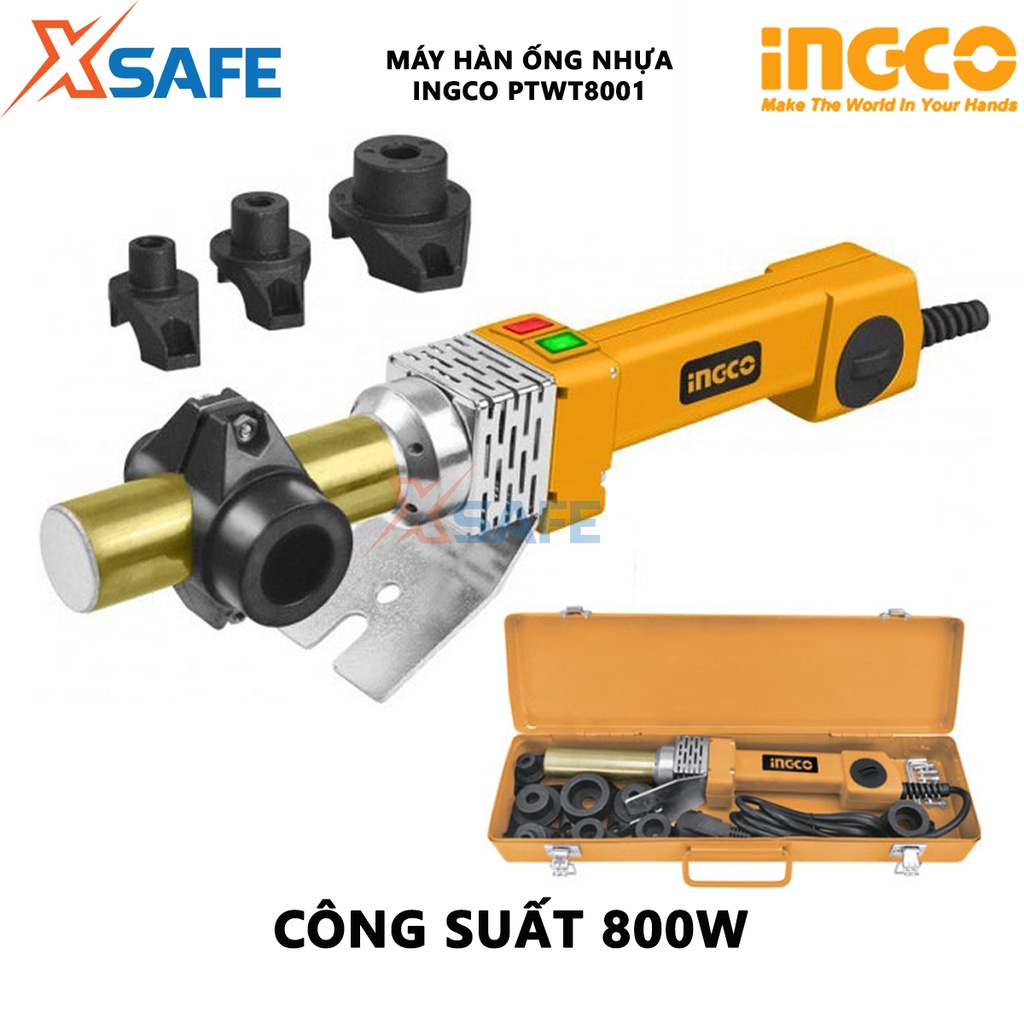 Máy hàn ống nhựa INGCO PTWT8001 Máy hàn nhiệt 800W, điều chỉnh nhiệt từ 0-300 độ, kèm 1 bộ socket nhiệt 16, 20, 25, 32mm