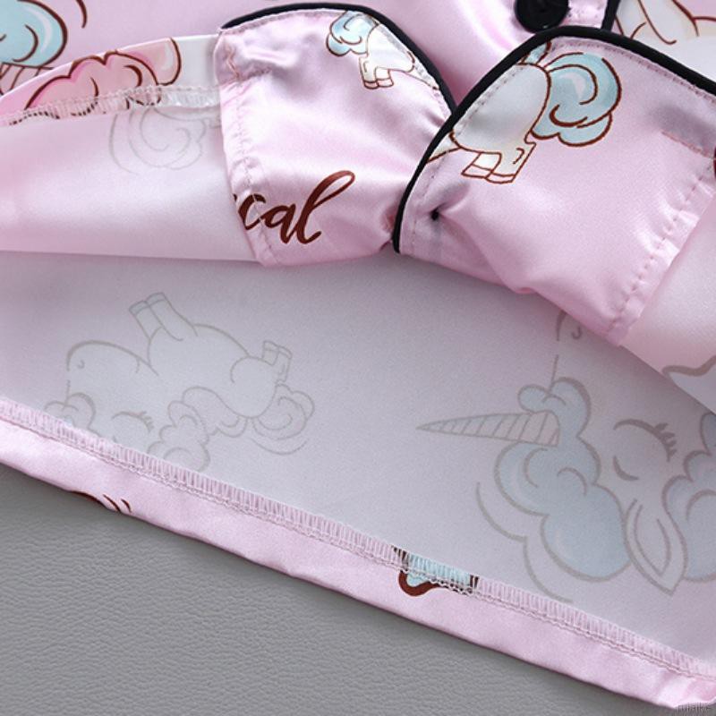 Bộ Đồ Ngủ Pijama Ngắn Tay Vải Lụa Satin Cho Bé Từ 1-6 Tuổi