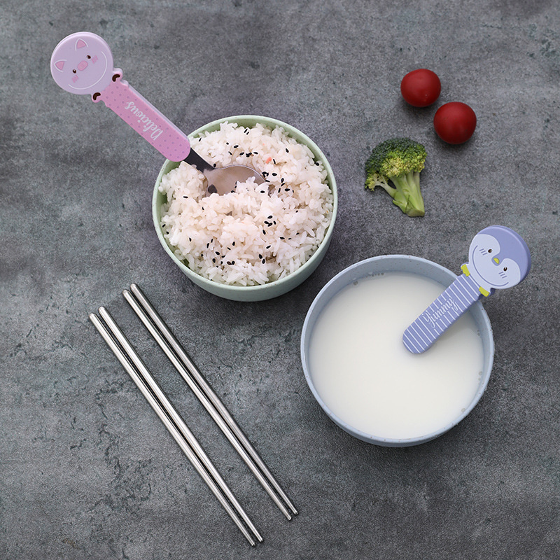 Stainless steel tableware three-piece set outdoor travel spoon fork chopsticks creative cute gift student portable set