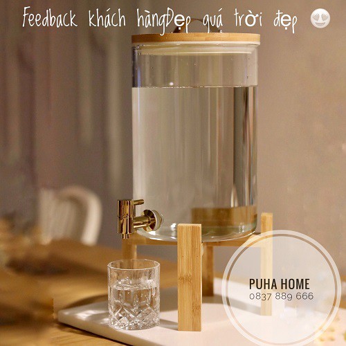 Bình thủy tinh[VIDEO SHOP TỰ QUAY] ♥️𝑪𝑨𝑶 𝑪𝑨̂́𝑷♥️ Bình thủy tinh BOROSILICATE kèm kệ gỗ có vòi vặn tiện lợi