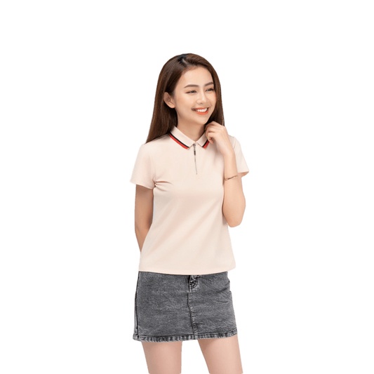 Áo Polo nữ Yody khóa trụ bo kẻ cá tính thoải mái mềm mịn - APN3876