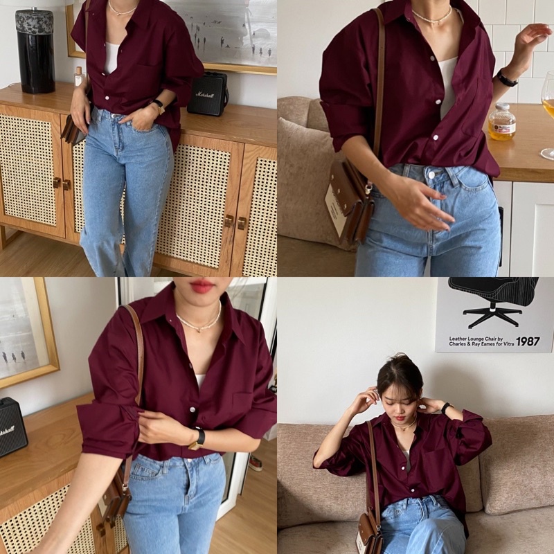 ÁO SƠ MI NỮ - HEE BY OHI - Màu Đỏ Đun Cotton 100% (heebyohi)