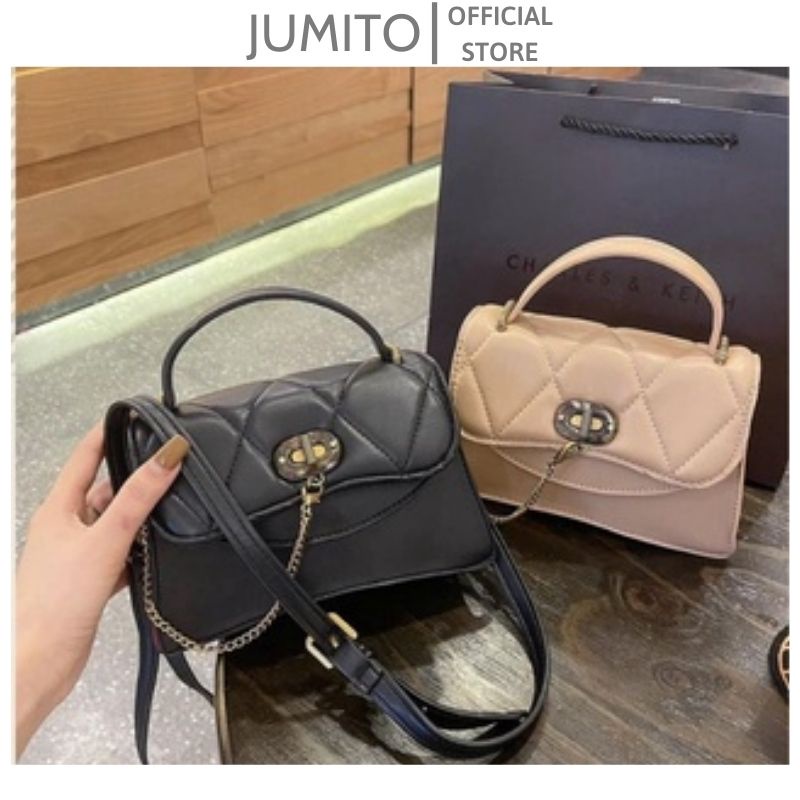 Túi xách nữ đeo chéo cầm tay khóa xích chỉ C.n.k thời trang size 20cm JUMITO AB1013