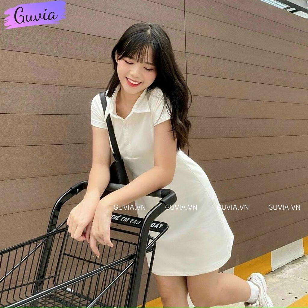 Đầm Váy Body CỔ POLO TRƠN Dáng Xoè Nữ Thun Kiểu Đẹp Ôm Gợi Cảm GUVIA