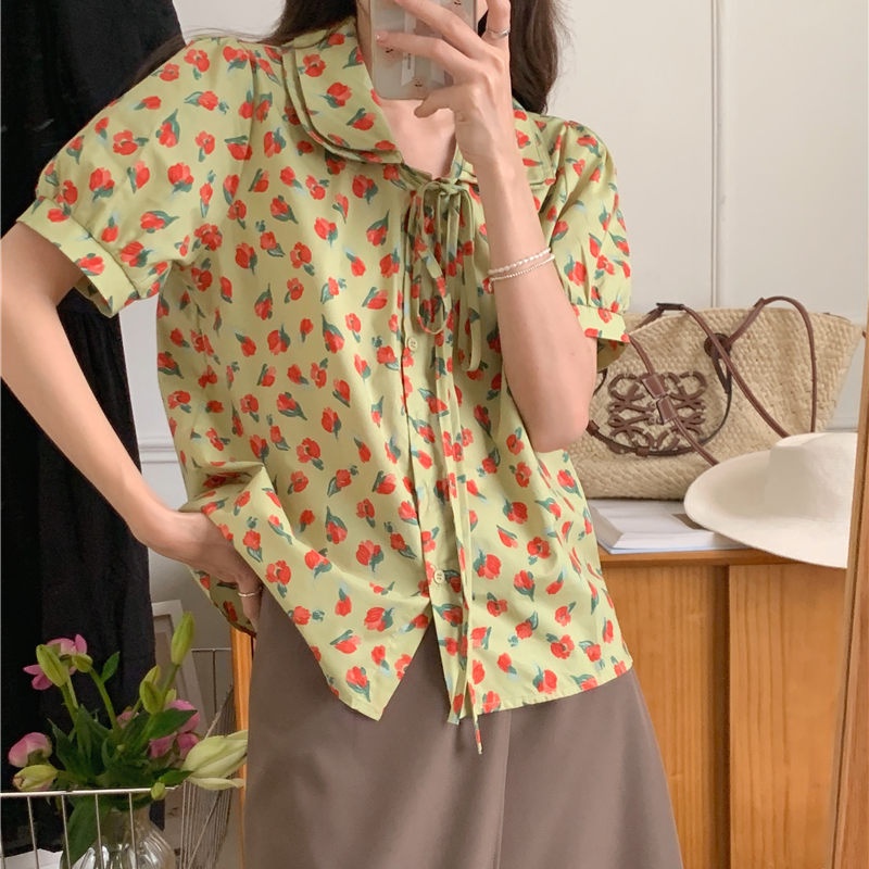 SUXI Áo Sơ Mi Tay Ngắn Dáng Rộng In Họa Tiết Phong Cách Hàn Quốc Xinh Xắn