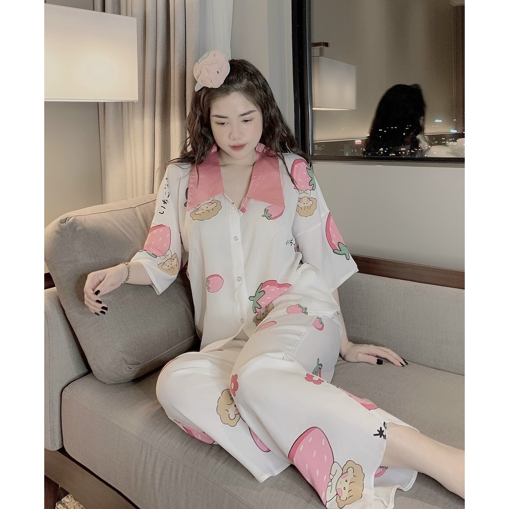Bộ Pijama - Bộ Lụa Áo Cộc Quần Dài Chất Liệu SaTin Cánh Dơi Form Dưới 60kg | BigBuy360 - bigbuy360.vn