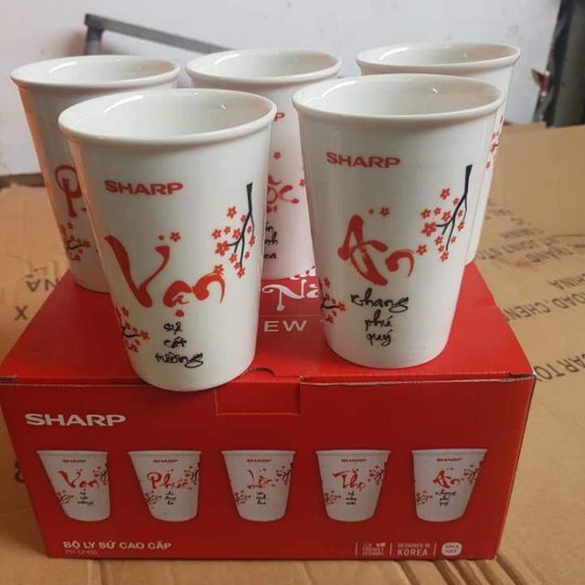 bộ 5 ly Phúc Lộc Thọ Vạn An.( quà km sharp. hàng km donghwa)