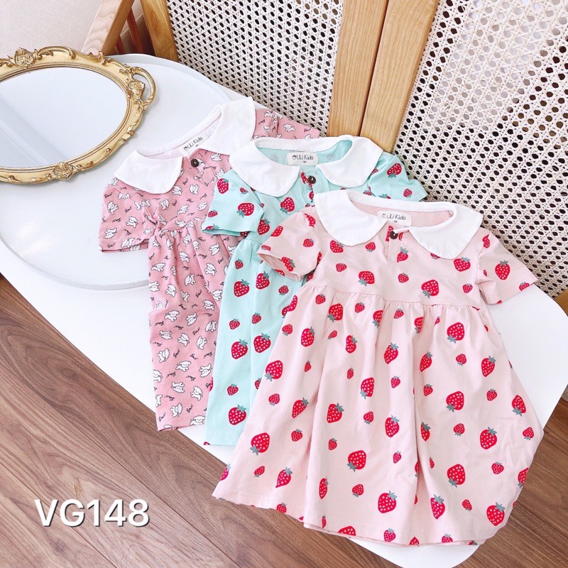 Váy bé gái cổ sen chất cotton mát từ 12-20kg