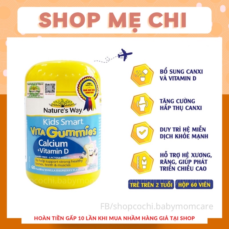 Kẹo Dẻo Canxi Cho Bé Nature’s Way Kids Smart Vita Gummies Calcium + Vitamin D 60 Viên