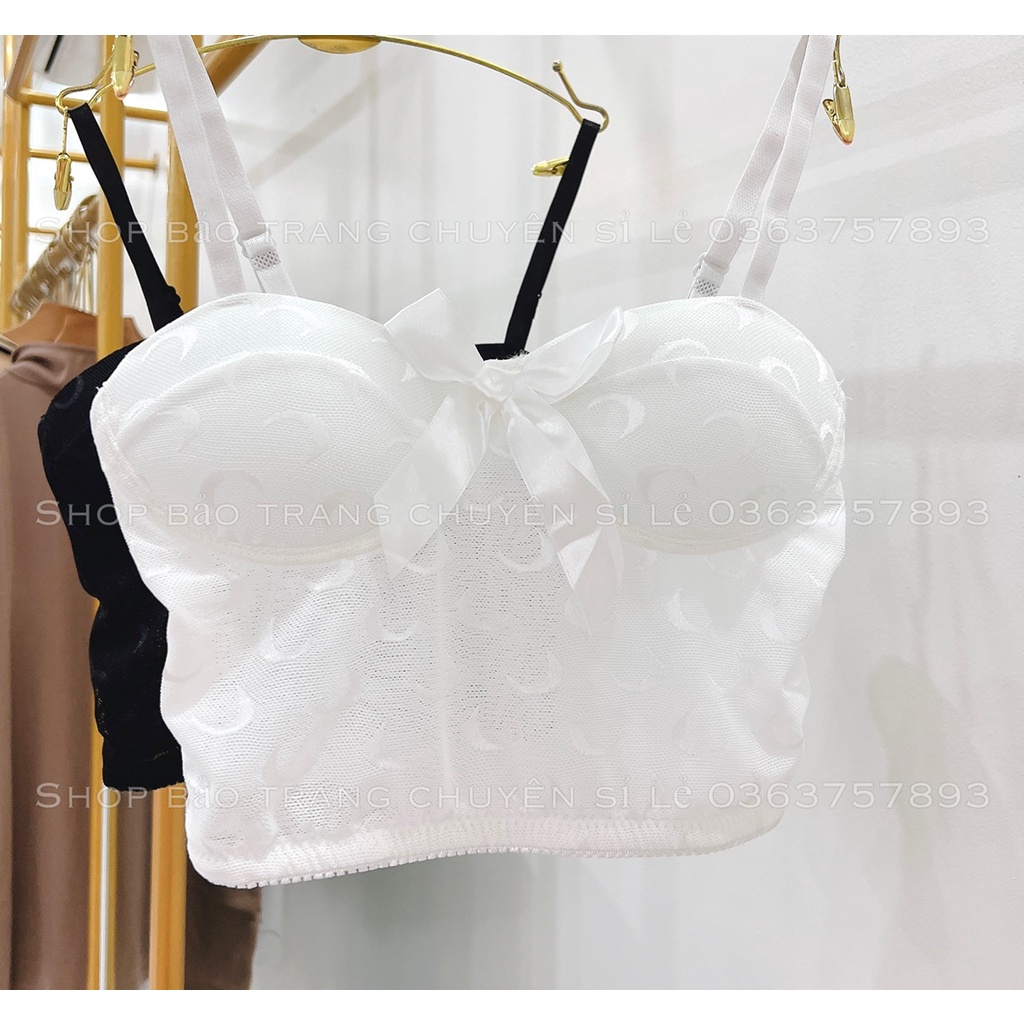 Bra 2 Dây Cúp Ngực Gợi Cảm Sexy Kiểu Dáng Trẻ Trung Ren Hình Mặt Trắng