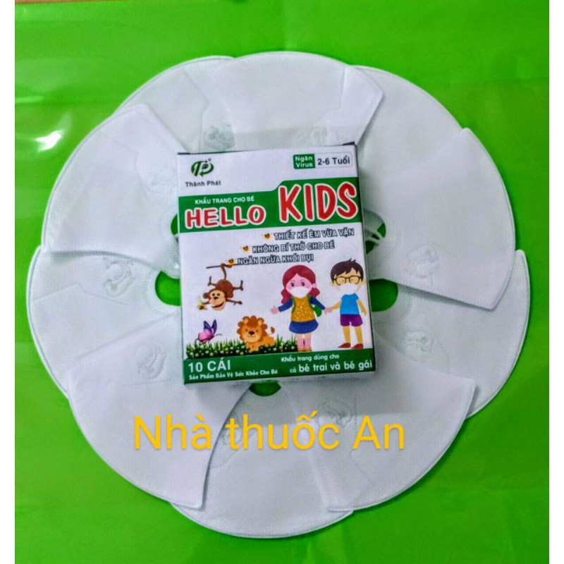 Hộp 10 cái khẩu trang 3d Hello kids trẻ em 2-6 tuổi | BigBuy360 - bigbuy360.vn