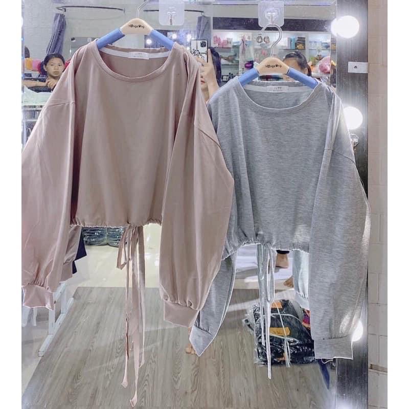 Áo croptop dài tay bo chun eo Unisex ❤️croptop tay phồng❤️phong cách ulzzang chất thun co dãn mát mịn, NENEE