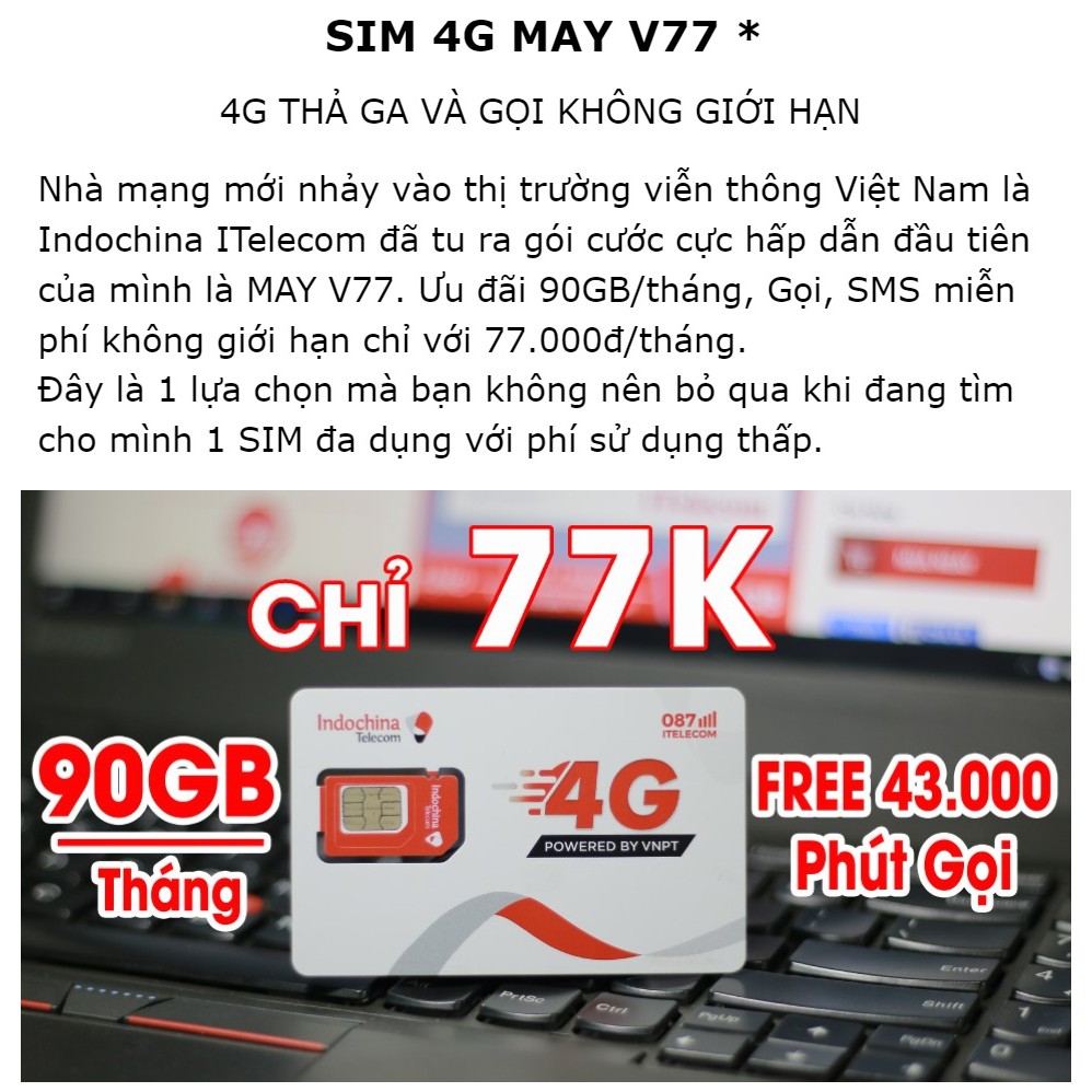 Sim Itelecom Vinaphone 3G 4G gói cước mới giá siêu rẻ v77 số đẹp sim dài hạn lập tk fb zalo