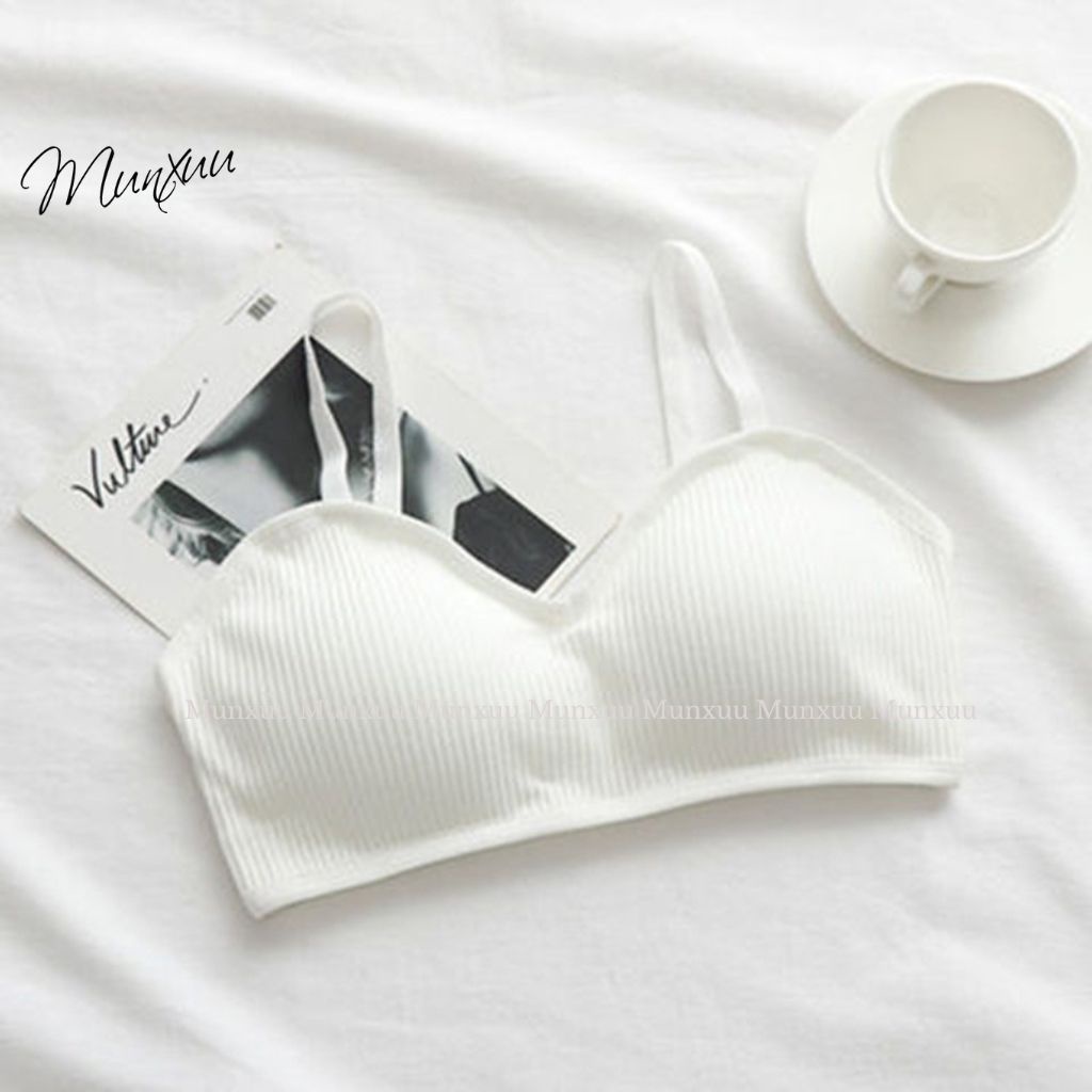 Áo bra nữ hai dây MUNXUU có mút ngực vải cotton co dãn -BR10