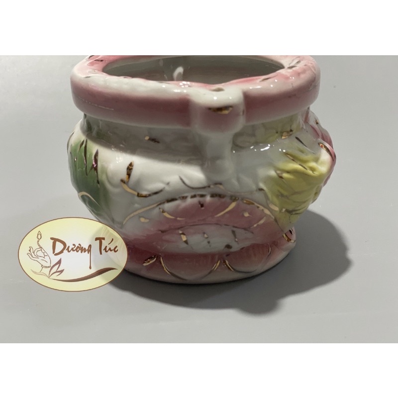 Lư Hương (Bát Nhang) Gốm Sứ Song Long Hồng 4inch