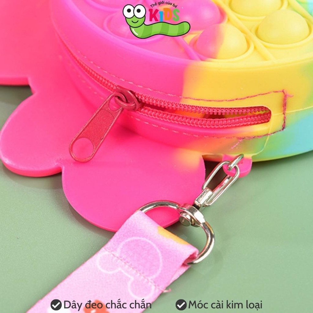 Túi POPIT nơ xinh đeo chéo chất liệu silicon cho bé bóp bong bóng giảm căng thẳng - TÚI TRÒN NƠ nhỏ
