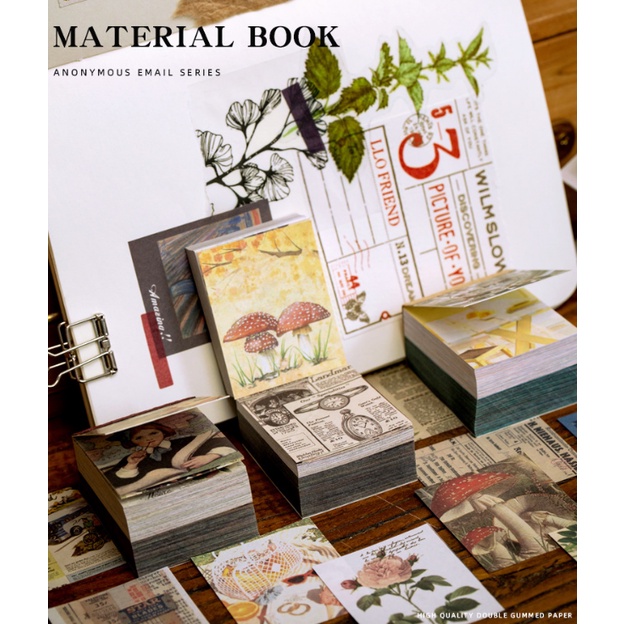 Tệp 400 tấm sticker giấy nền dán phong cảnh vintage retro cổ điển trang trí sổ, nhật ký, bullet jour