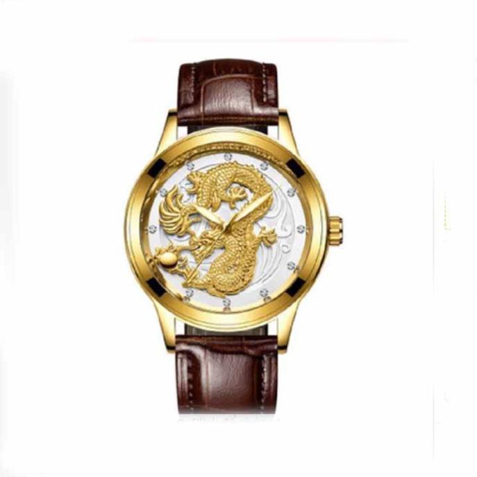 Đồng hồ rồng nam tivise mặt dây da chay pin