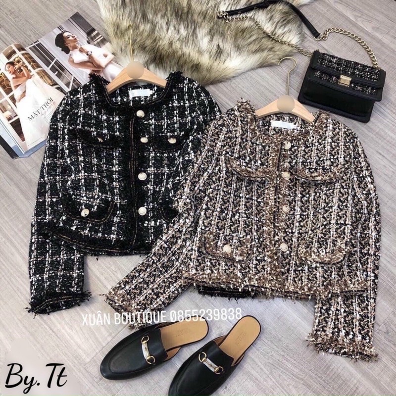 Pass thanh lý áo khoác dạ tweed màu nâu siêu đẹp