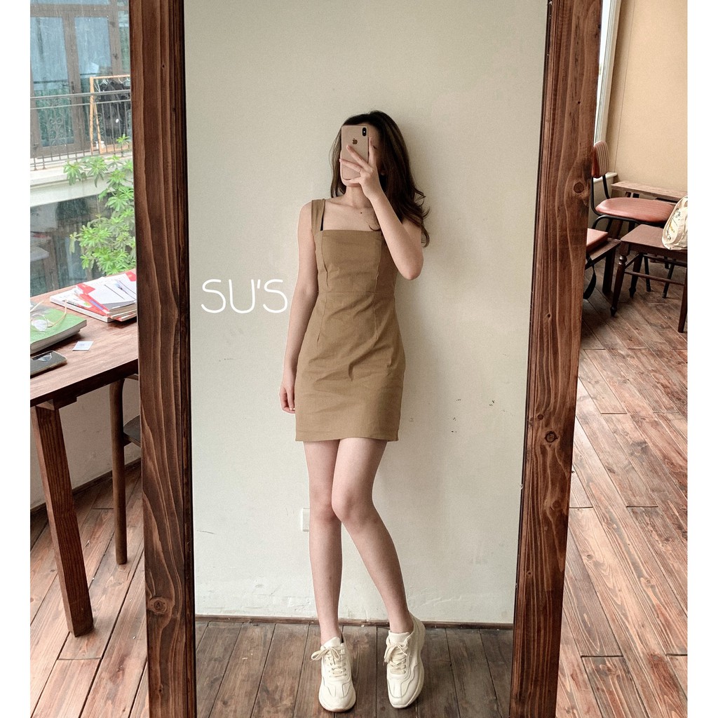 [Mã SKAMA06 giảm 8% tối đa 50K đơn 250K] Váy 2 dây bản to trơn thô mềm chun lưng V500 SUSTORE | BigBuy360 - bigbuy360.vn