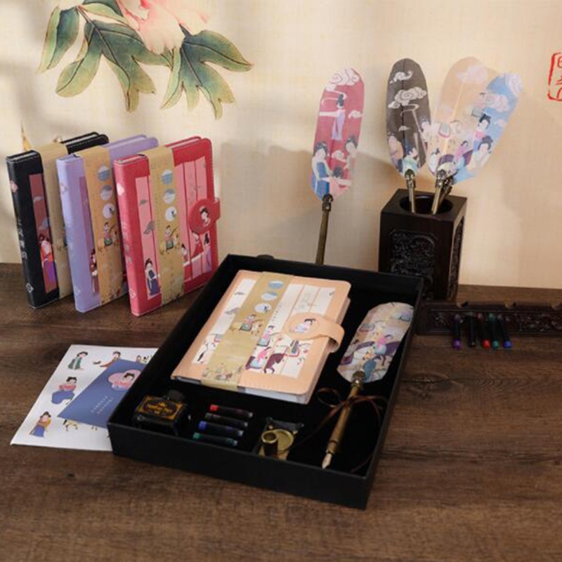 Seng Bộ Bút Thư Pháp Phong Cách TANG Dynasty Cổ Điển Độc Đáo Kèm Hộp Đựng