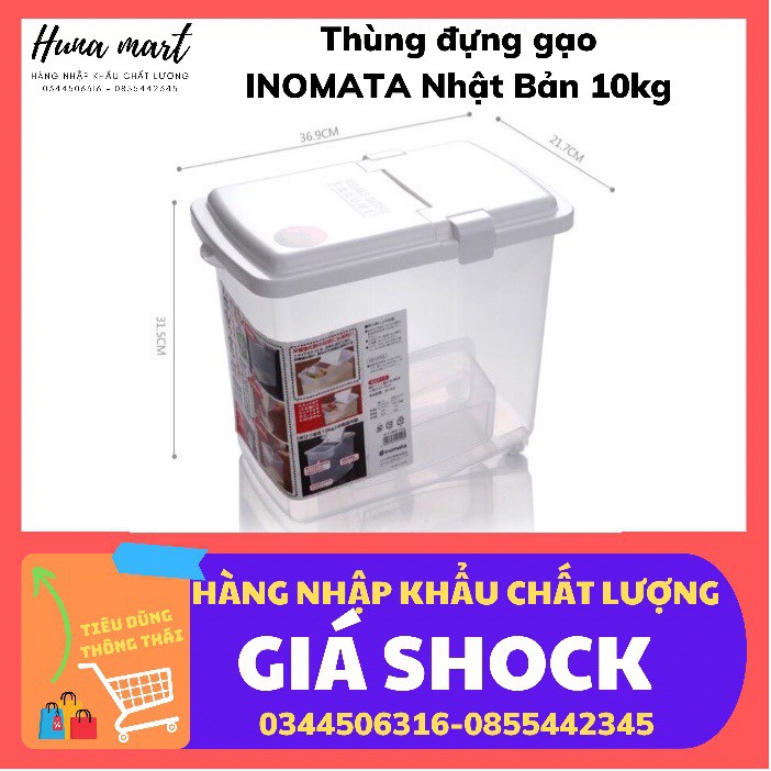 Thùng đựng gạo INOMATA Nhật Bản 10kg nắp bật, có bánh xe