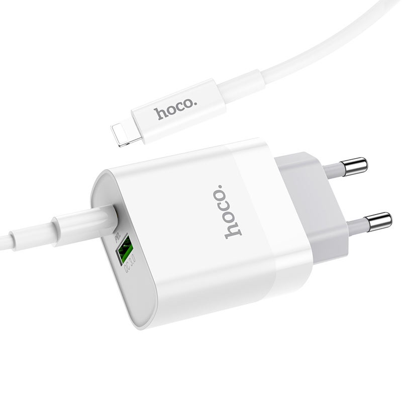 Bộ Cốc sạc 2 cổng USB và PD kèm Cáp sạc TypeC to LN Hoco C80 QC3.0 và PD20W