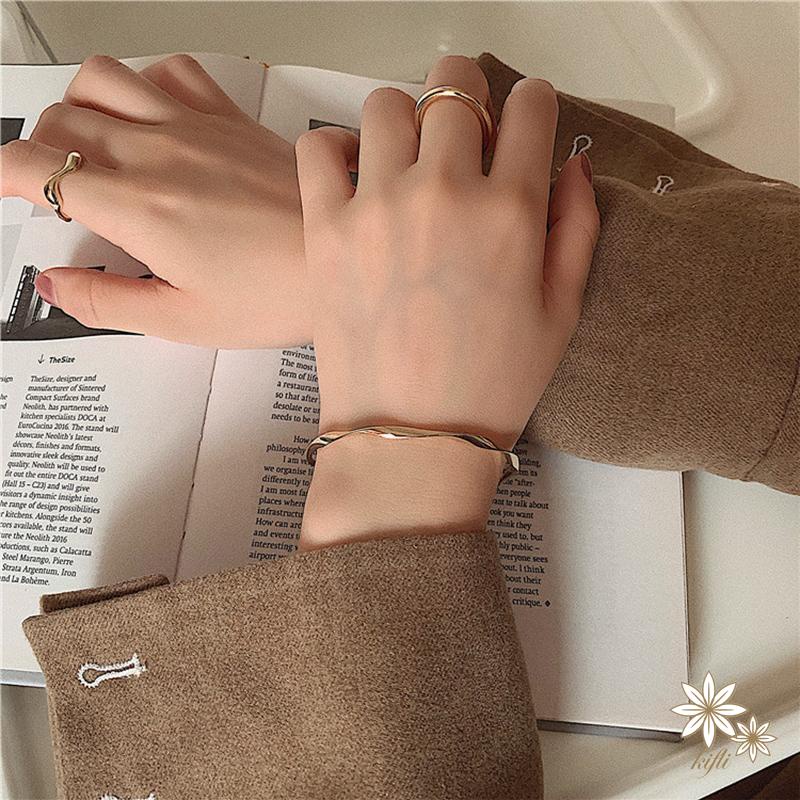 Vòng Tay Bạc Dạng Hở Họa Tiết Lượn Sóng Đơn Giản Thời Trang Unisex