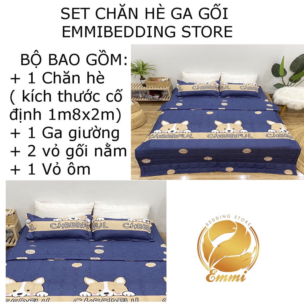 Set ga gối chăn hè trần bông cotton poly Emmibedding Store đẹp