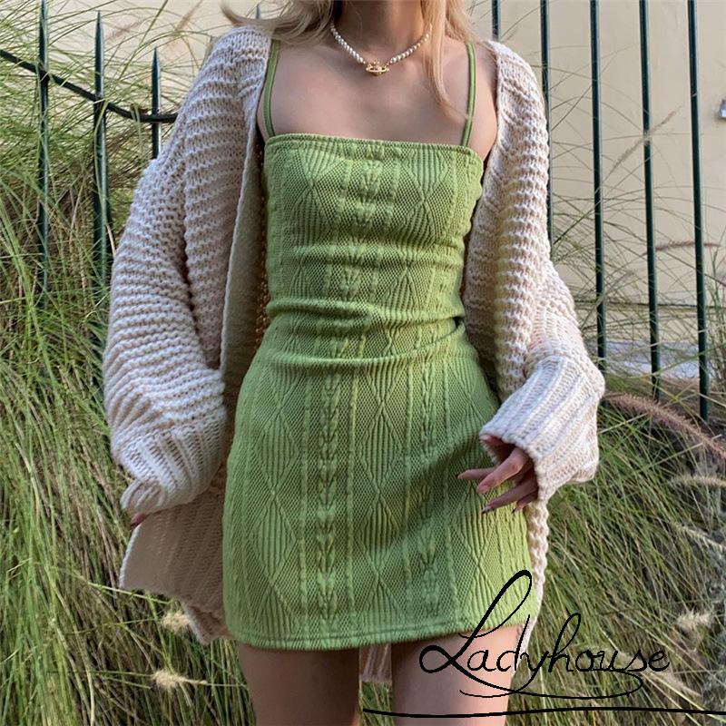 Đầm dệt kim hai dây ôm dáng màu sắc thời trang quyến rũ cho nữ