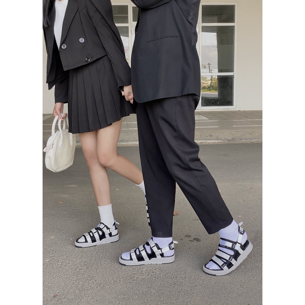 Dép nam nữ Buenas SD-6879 - màu đen quai trắng quai dù sandal học sinh đi chơi đế cao 3 phân chính hãng