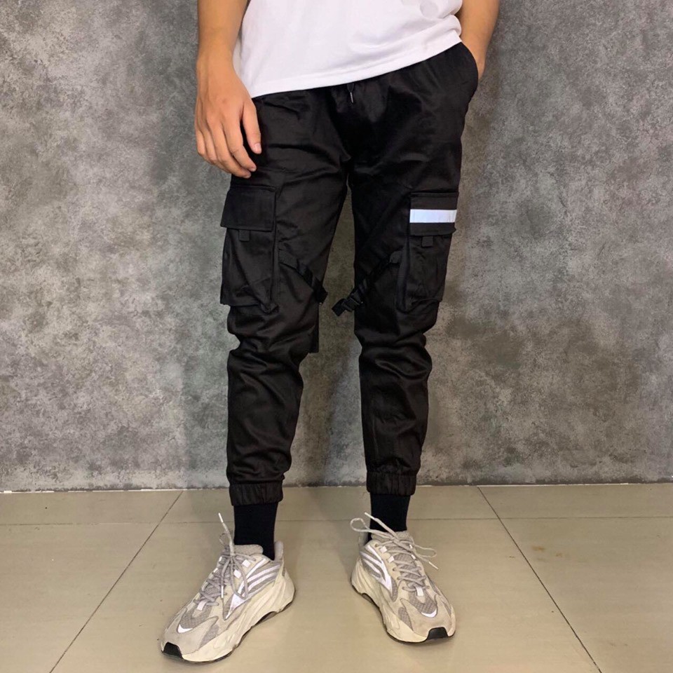 Quần Jogger ống bo phản quang một sọc ngang form nam nữ Unisex - GIN STORE