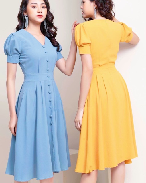 Đầm nút bọc form dài 2 màu