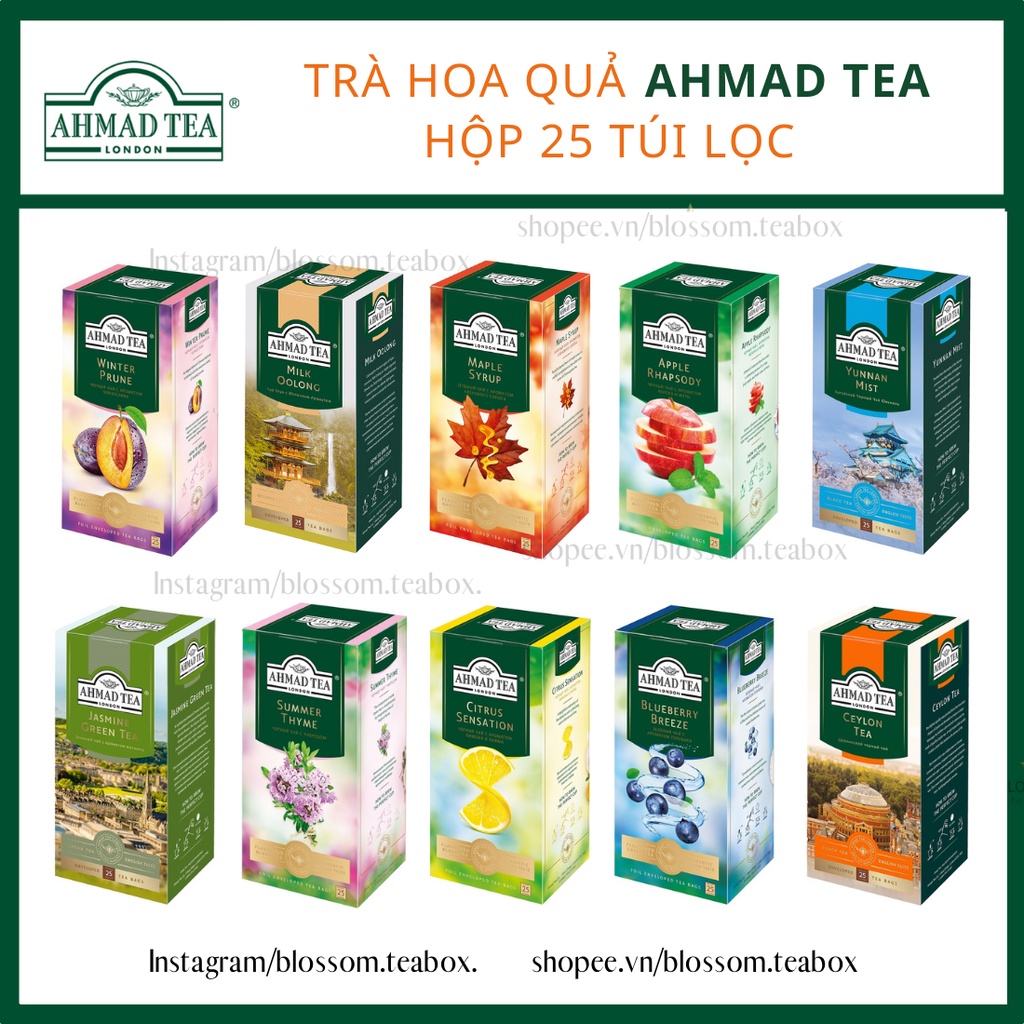 Ahmad Tea 25 túi: Milk Oolong, Summer Thyme, Citrus, Jasmine, Yannan Mist, Maple Syrup, Winter Prune