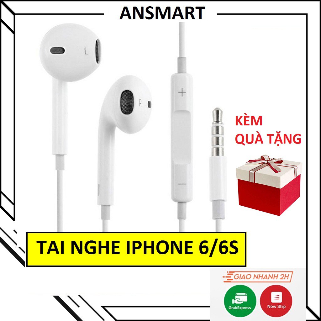 Tai nghe iphone 6/6s zin chân tròn 3.5 bảo hành 12 tháng tương thích với các dòng máy 5/6/6s/6plus (ANSMART)