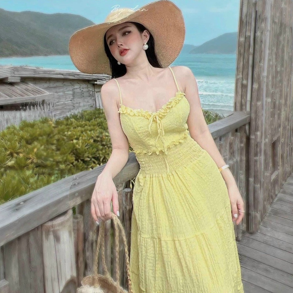 [HCM] Đầm maxi 2 Dây Chạy Mocking Hở Lưng Dây Cột Ngực ( Có Mút Ngực ) Thời Trang Nữ Sam Closet Free Size 40-55kg